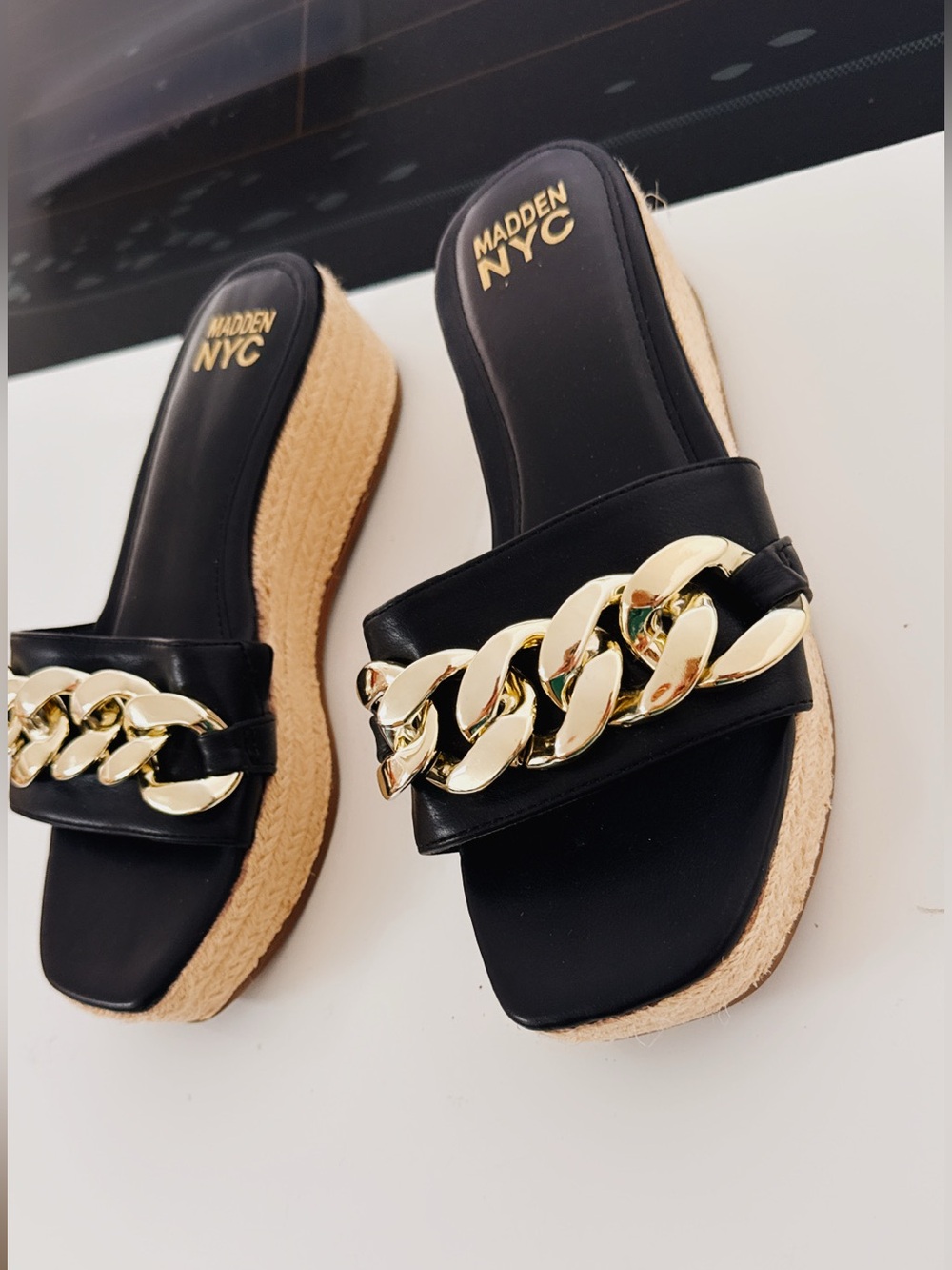 & Other Stories Black Slide Mules with Gold Chain